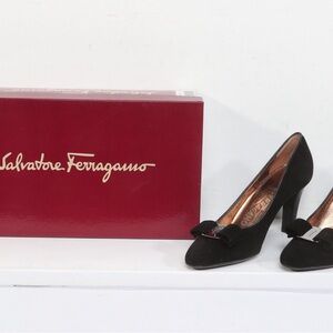 Salvatore Ferragamo Black Suede Vara Pumps Size 5.5